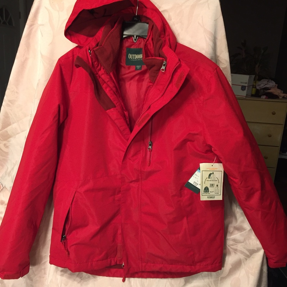 Mens small winter coat Outdoor Life Jacket Red 3 in 1 system conversion